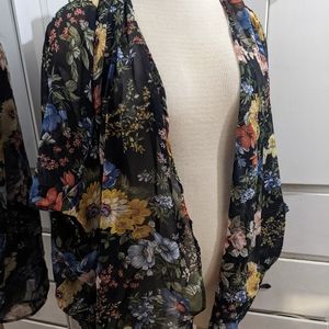 Floral and black sheer blouse coverup